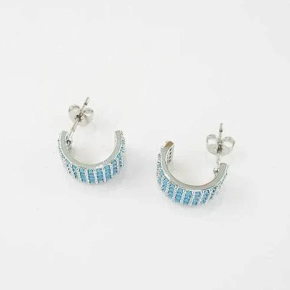 Macy's Jewelry Macys Silverplated Half Hoop Earrings Inlaid W